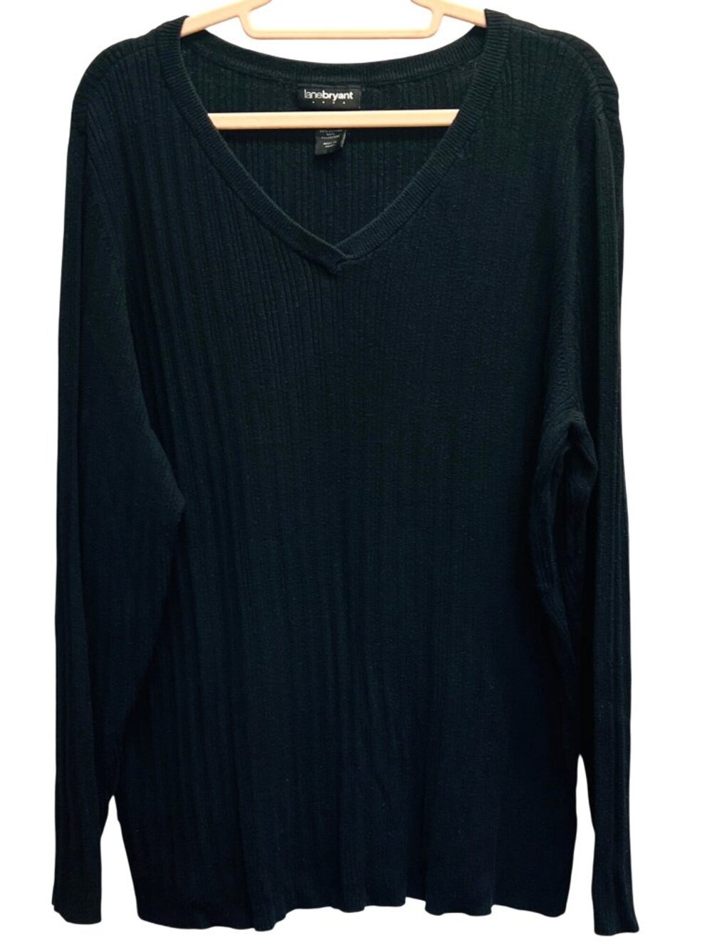 Lane Bryant Womens V-Neck Black Sweater Size 22/24W Cotton & Polyester